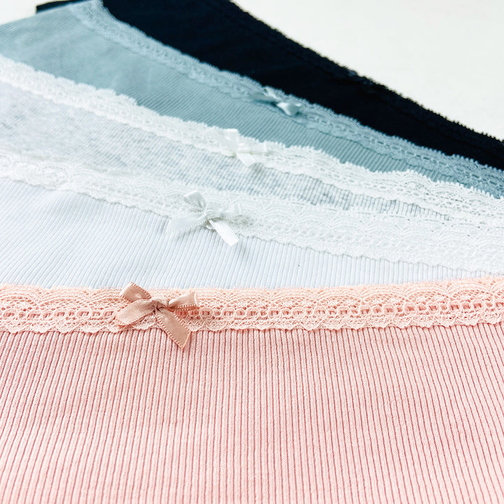 Pack of 3 Womens Ribbed Cotton Lace Waist Hipster Panty