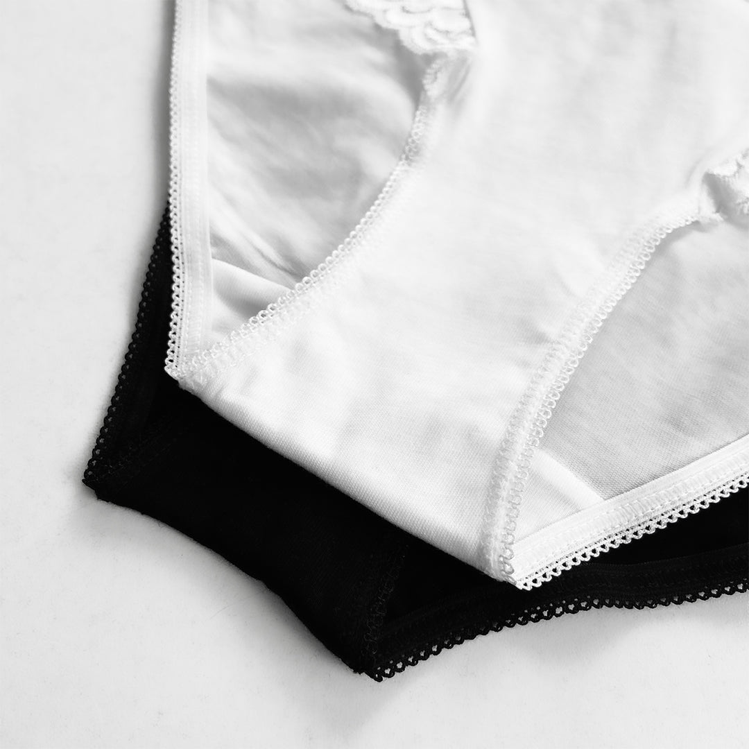 Ladies Mid Waisted Cotton Stretch Lace Brief Panties