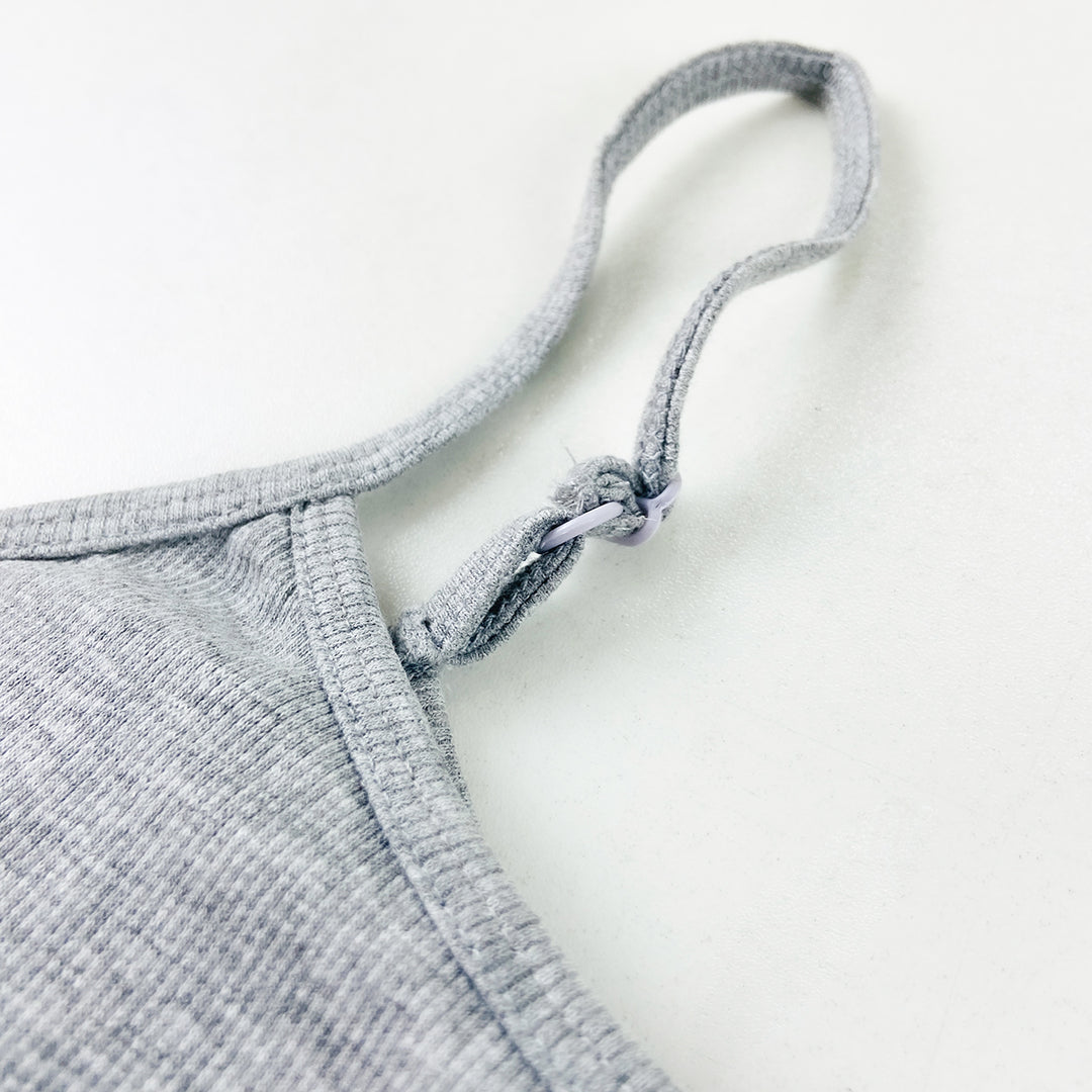 Womens Adjustable Straps Ribbed Built in Padded Bra Cotton Tank Top