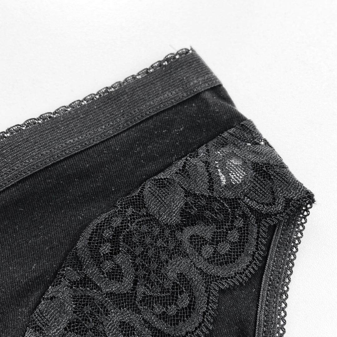 Ladies Mid Waisted Cotton Stretch Lace Brief Panties