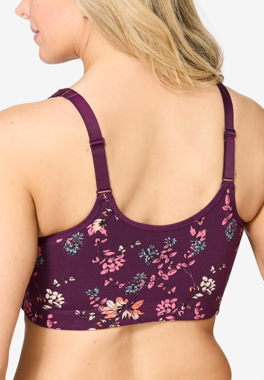 Womens Front-Close Cotton Comfort Lace Trim Bra