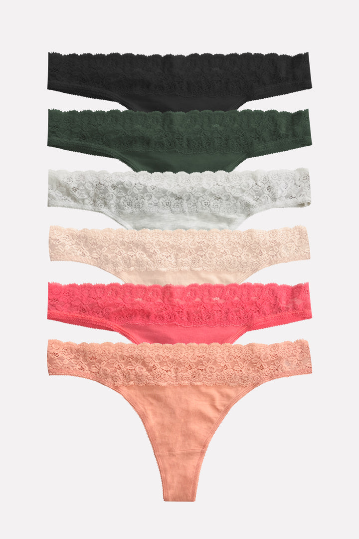 Ladies Mid Rise Lace Front Thong