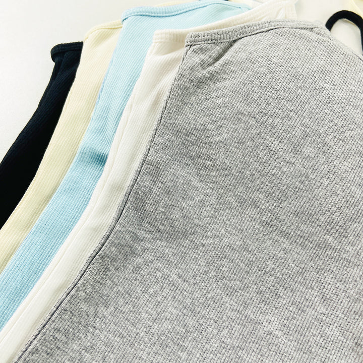 Womens Adjustable Straps Ribbed Built in Padded Bra Cotton Tank Top