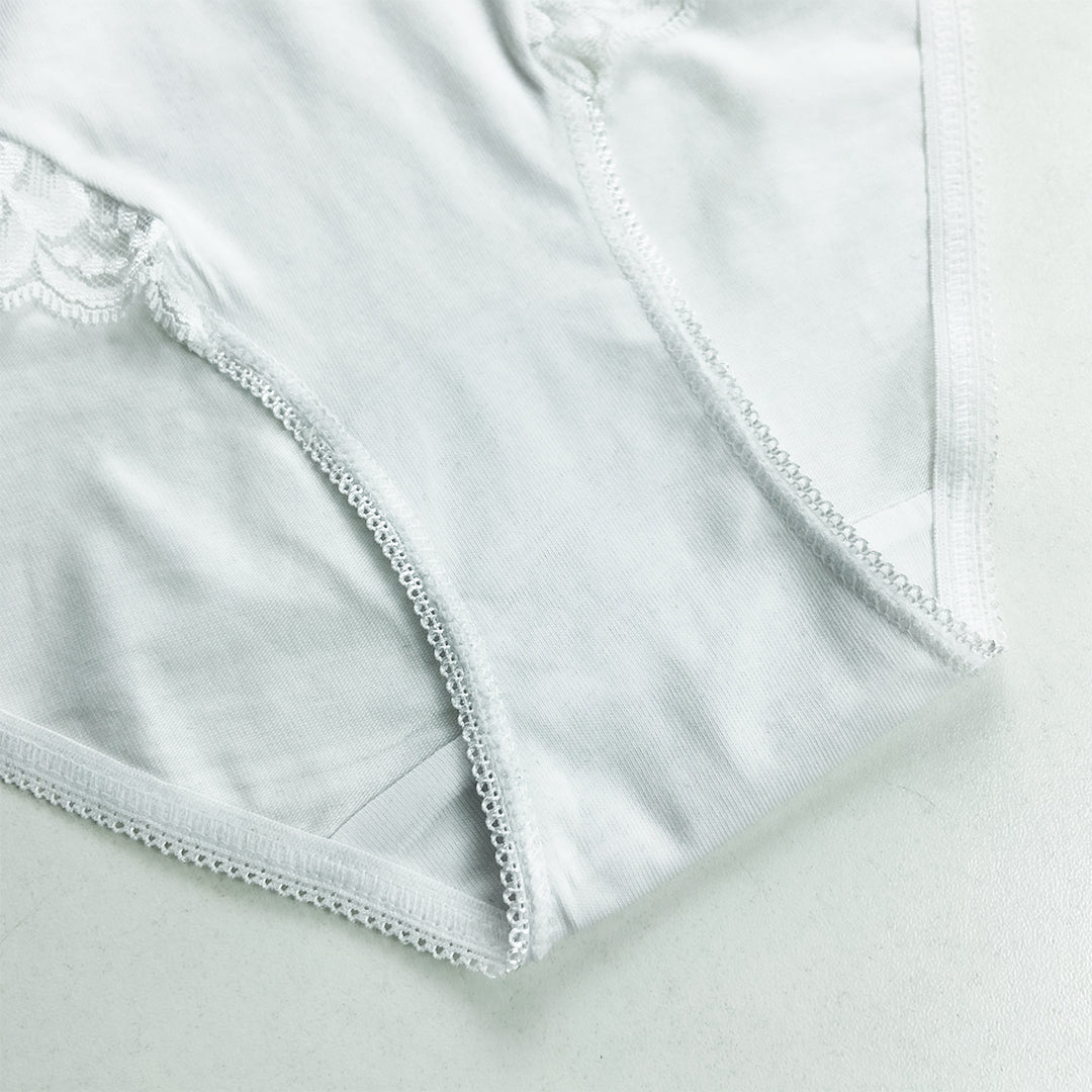 Ladies Mid Waisted Cotton Stretch Lace Brief Panties