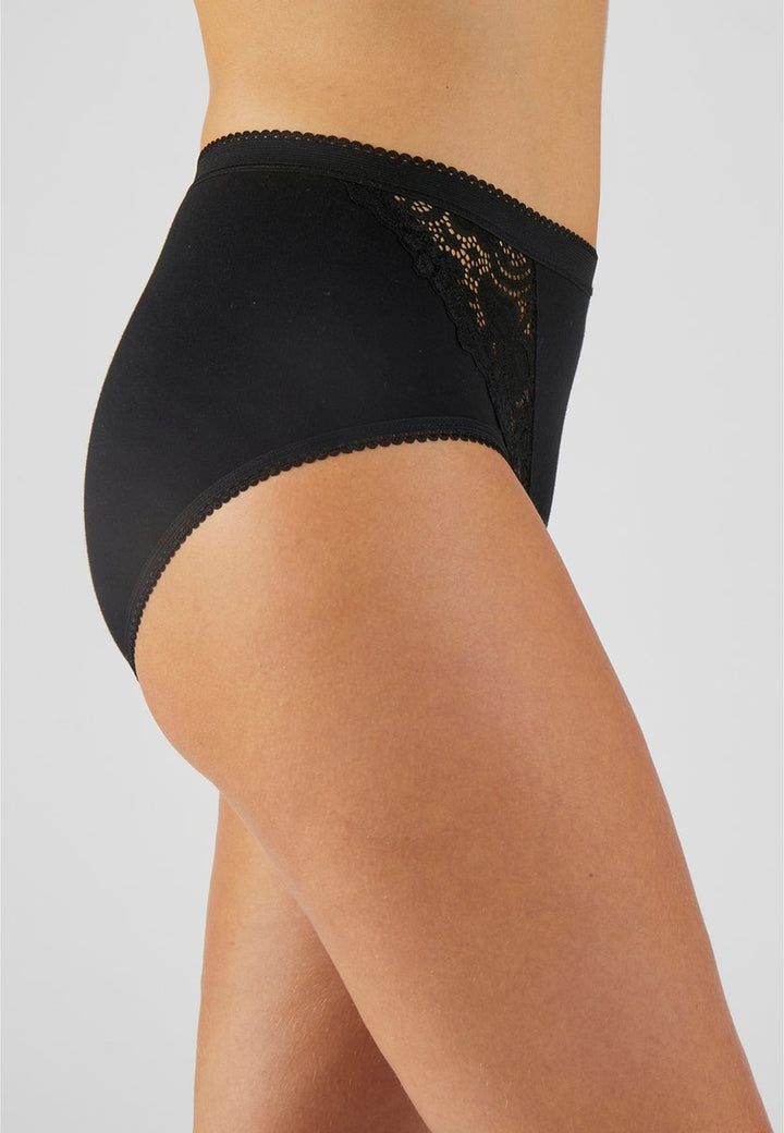 Ladies High Waisted Cotton Stretch Lace Brief Panties