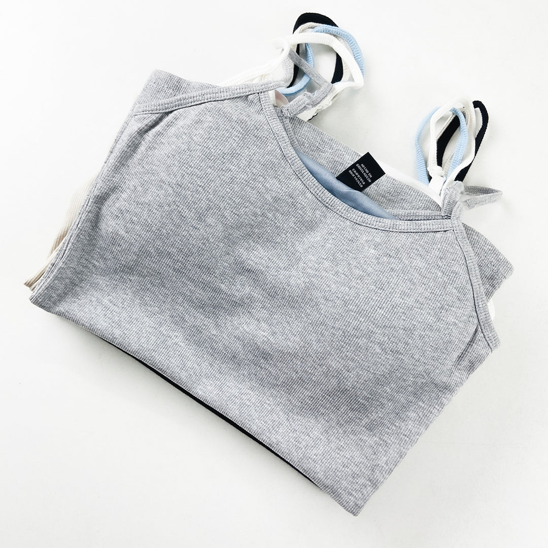 Womens Adjustable Straps Ribbed Built in Padded Bra Cotton Tank Top