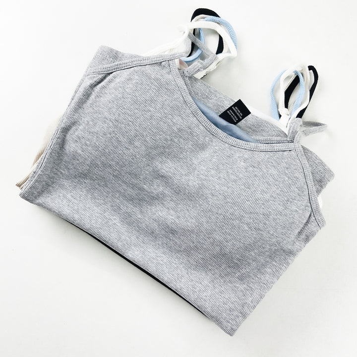 Womens Adjustable Straps Ribbed Built in Padded Bra Cotton Tank Top