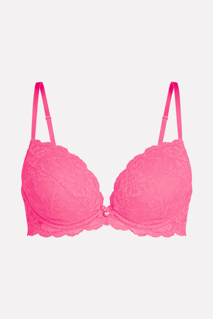 Womens Floral Lace Lightly Padded Plunge Push-Up Bra