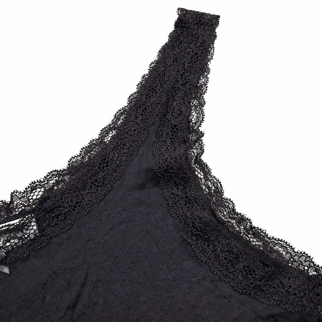 Womens Black Cotton Lace Trim Camisole Tank Top