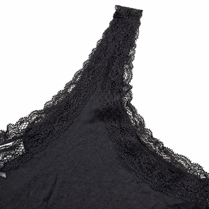 Womens Black Cotton Lace Trim Camisole Tank Top