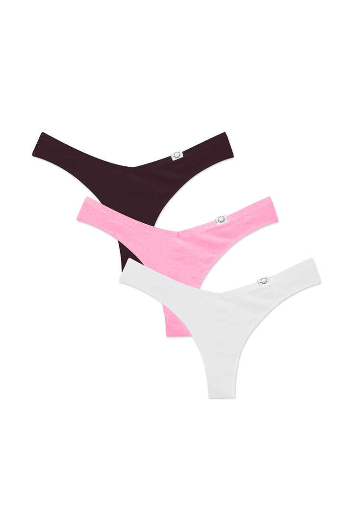 3pk Ribbed Miami Thongs