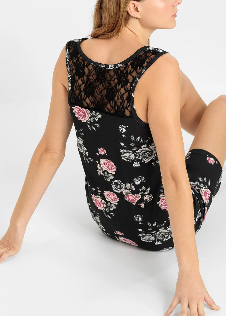 Ladies Trimmed Sleeveless Floral Elegance Top With Lace
