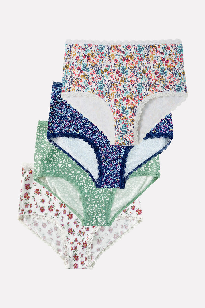 Ladies High Waisted Floral Printed Cotton Brief Panty