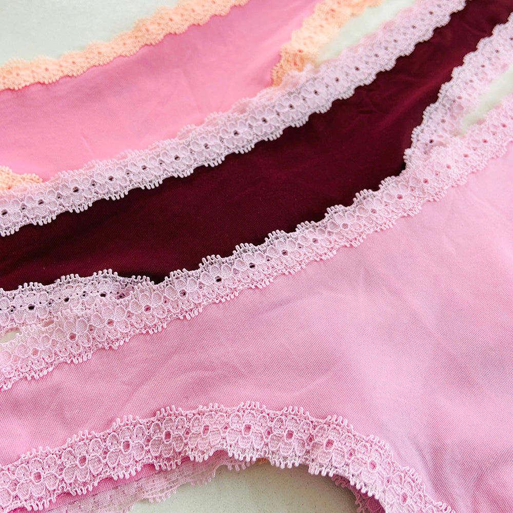 Womens 3 Pack Lace Trim Microfiber Brazilian Thong