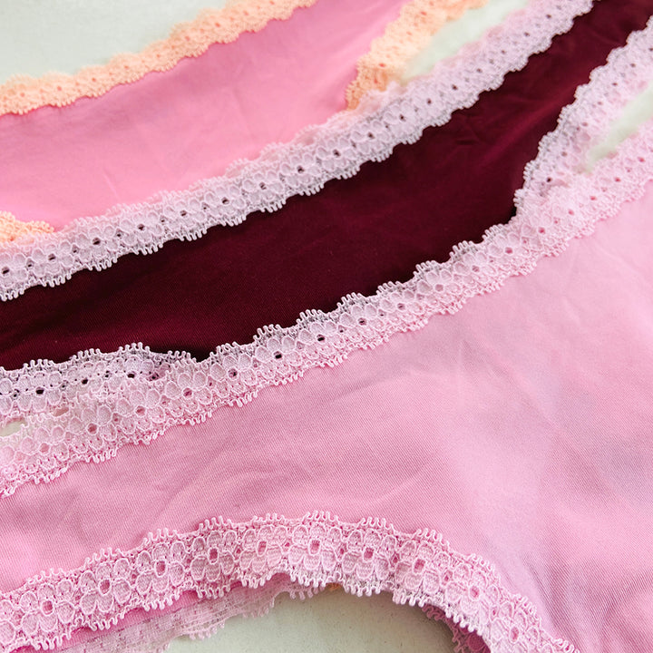 Womens 3 Pack Lace Trim Microfiber Brazilian Thong