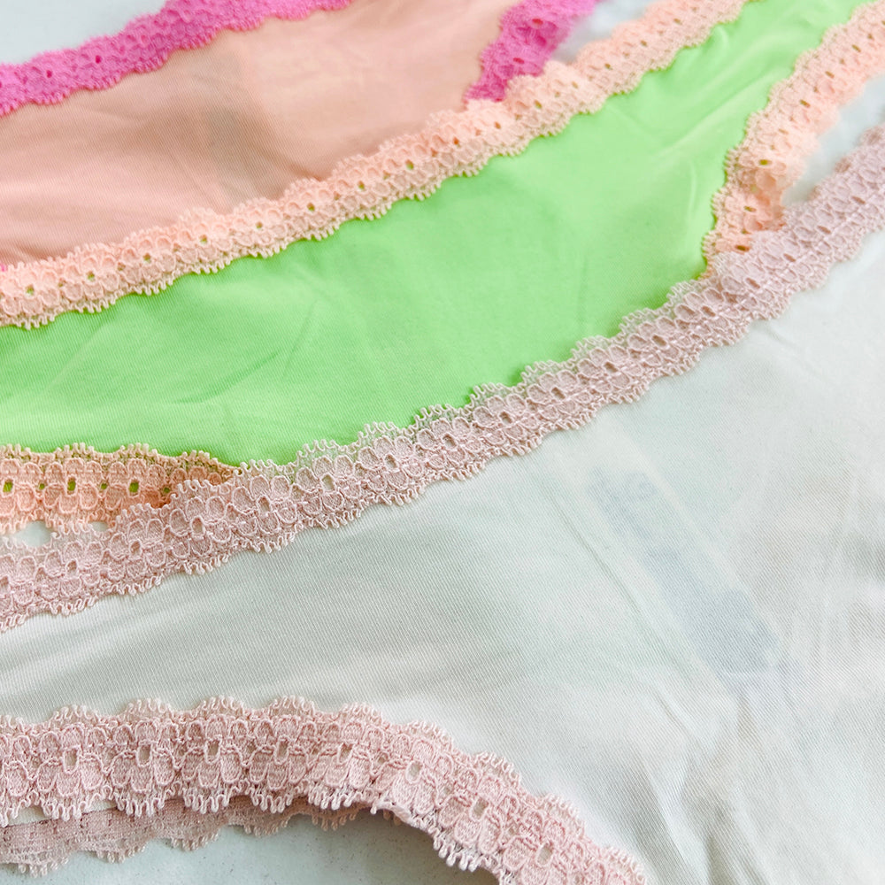 Womens 3 Pack Lace Trim Microfiber Brazilian Thong