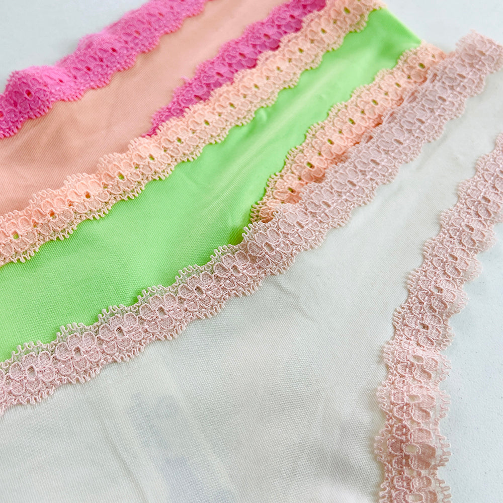 Womens 3 Pack Lace Trim Microfiber Brazilian Thong