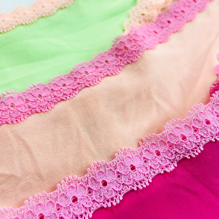 Womens 3 Pack Lace Trim Microfiber Brazilian Thong