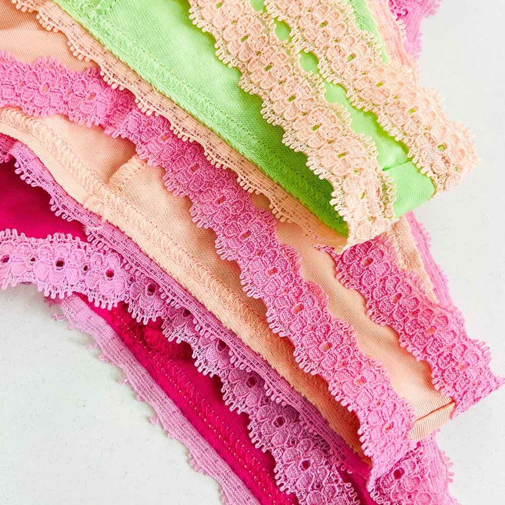 Womens 3 Pack Lace Trim Microfiber Brazilian Thong