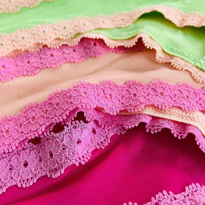 Womens 3 Pack Lace Trim Microfiber Brazilian Thong
