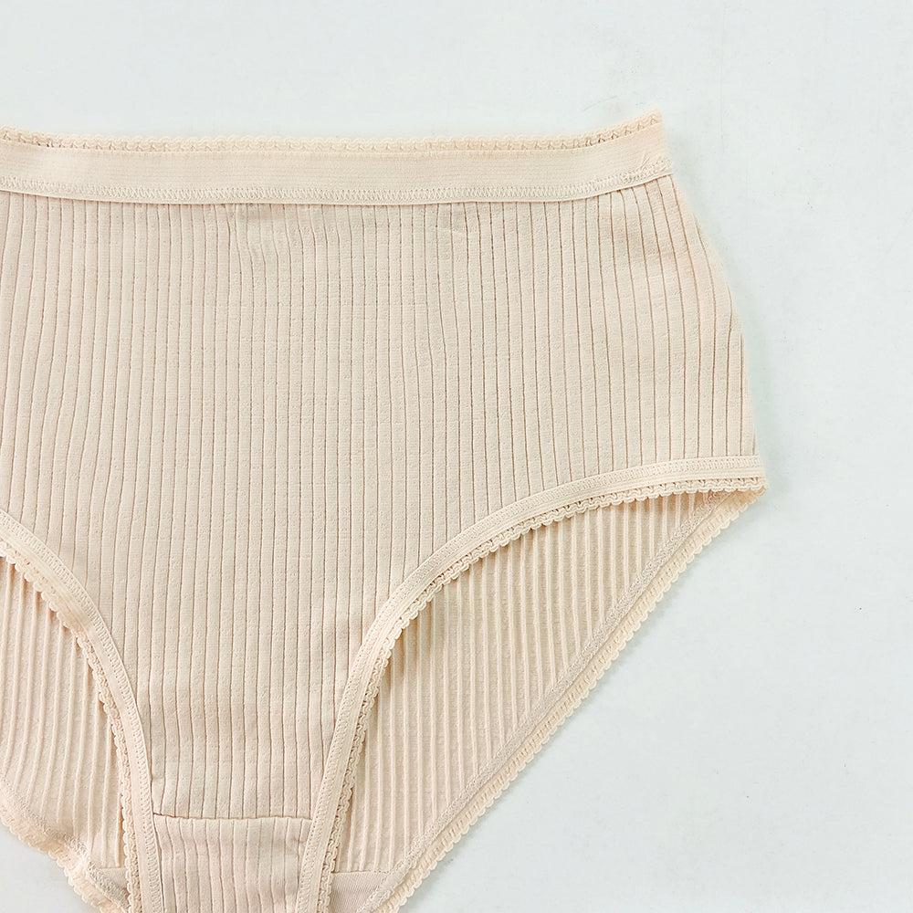 Ladies High Waisted Ribbed Cotton Brief Panty