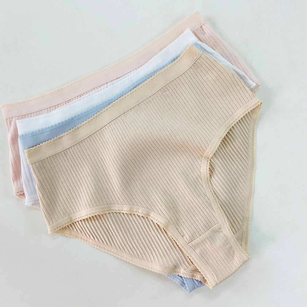 Ladies High Waisted Ribbed Cotton Brief Panty