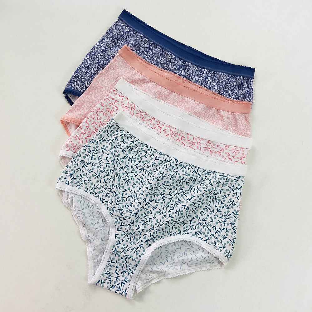 Pack of 4 Ladies High Waisted Full Back Cover Printed Brief Panty