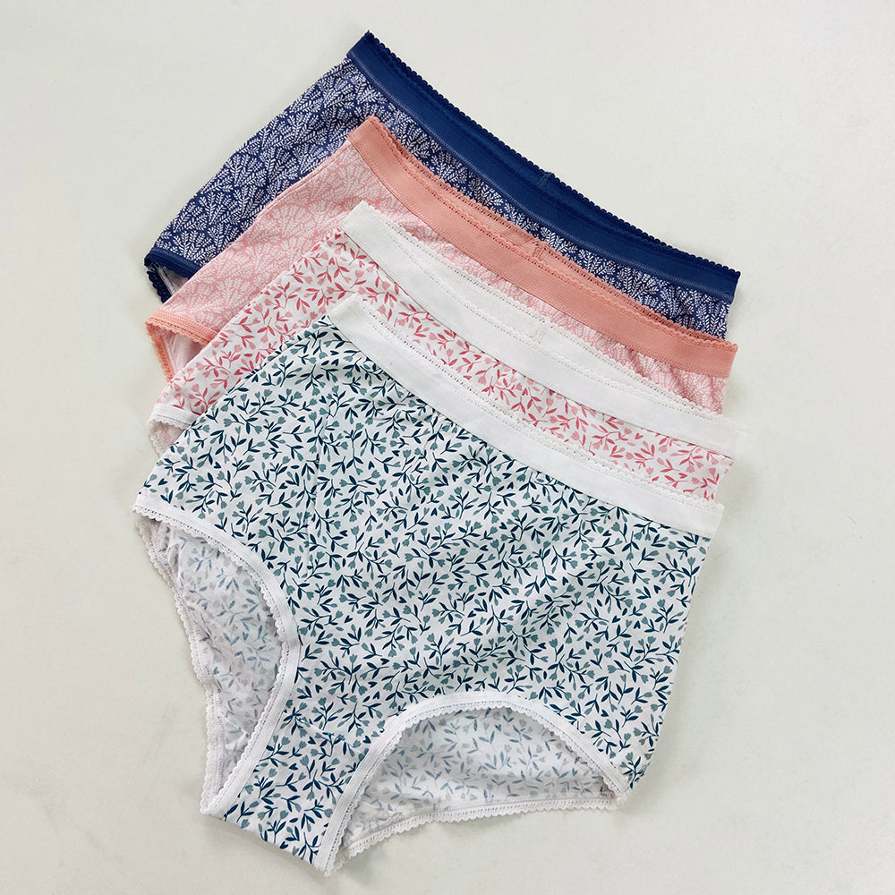 Pack of 4 Ladies High Waisted Full Back Cover Printed Brief Panty