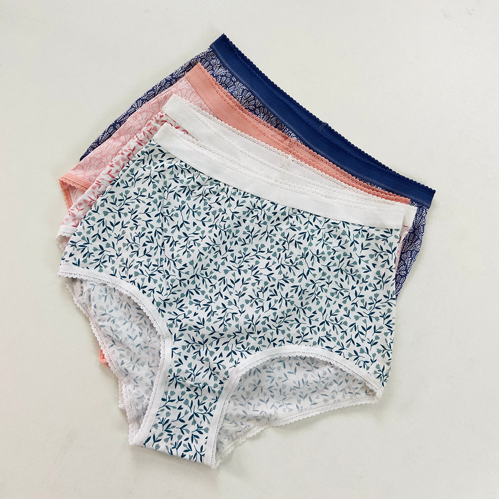 Pack of 4 Ladies High Waisted Full Back Cover Printed Brief Panty