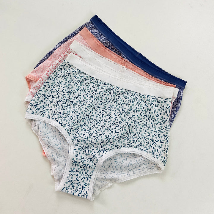 Pack of 4 Ladies High Waisted Full Back Cover Printed Brief Panty