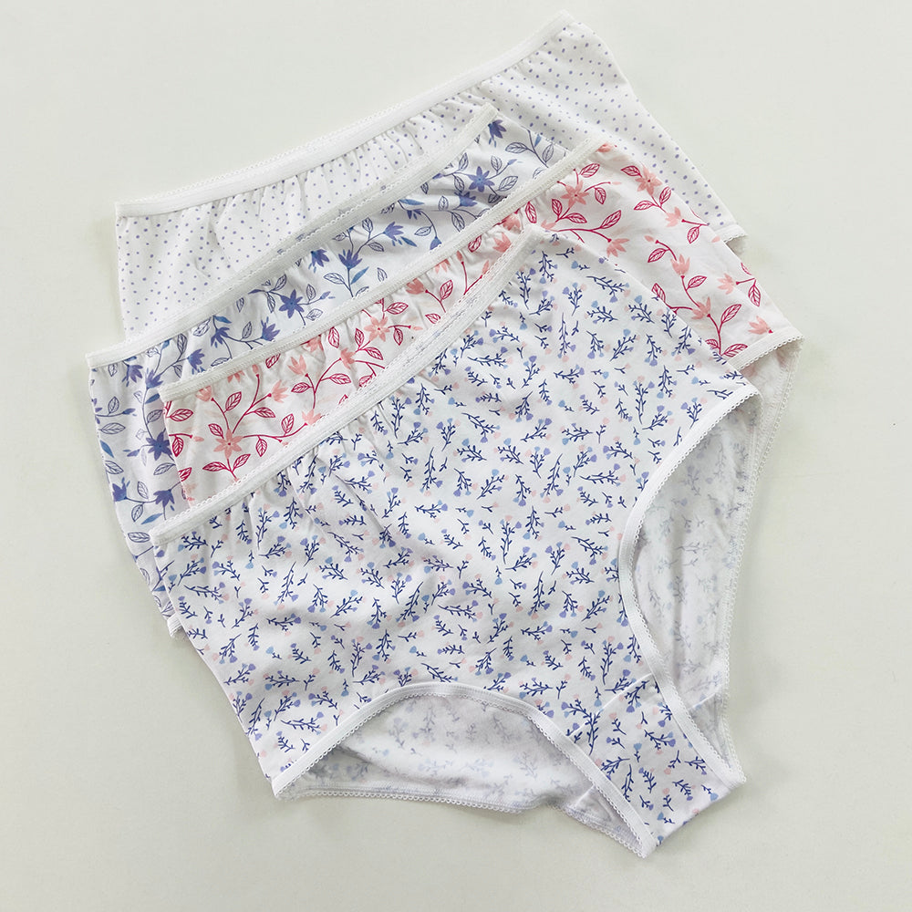 Pack of 4 Ladies High Waisted Full Back Cover Printed Brief Panty