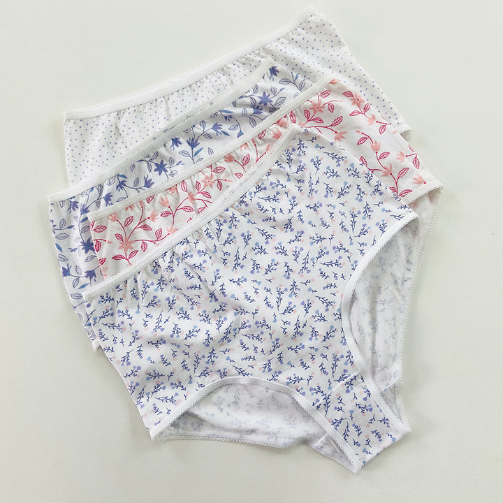 Pack of 4 Ladies High Waisted Full Back Cover Printed Brief Panty
