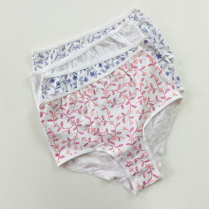 Pack of 4 Ladies High Waisted Full Back Cover Printed Brief Panty