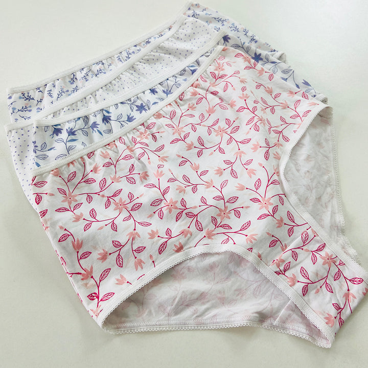 Pack of 4 Ladies High Waisted Full Back Cover Printed Brief Panty