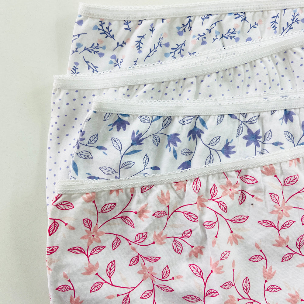 Pack of 4 Ladies High Waisted Full Back Cover Printed Brief Panty