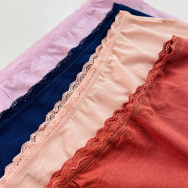 Womens Soft Cotton High-Waist Lace Trim Panty