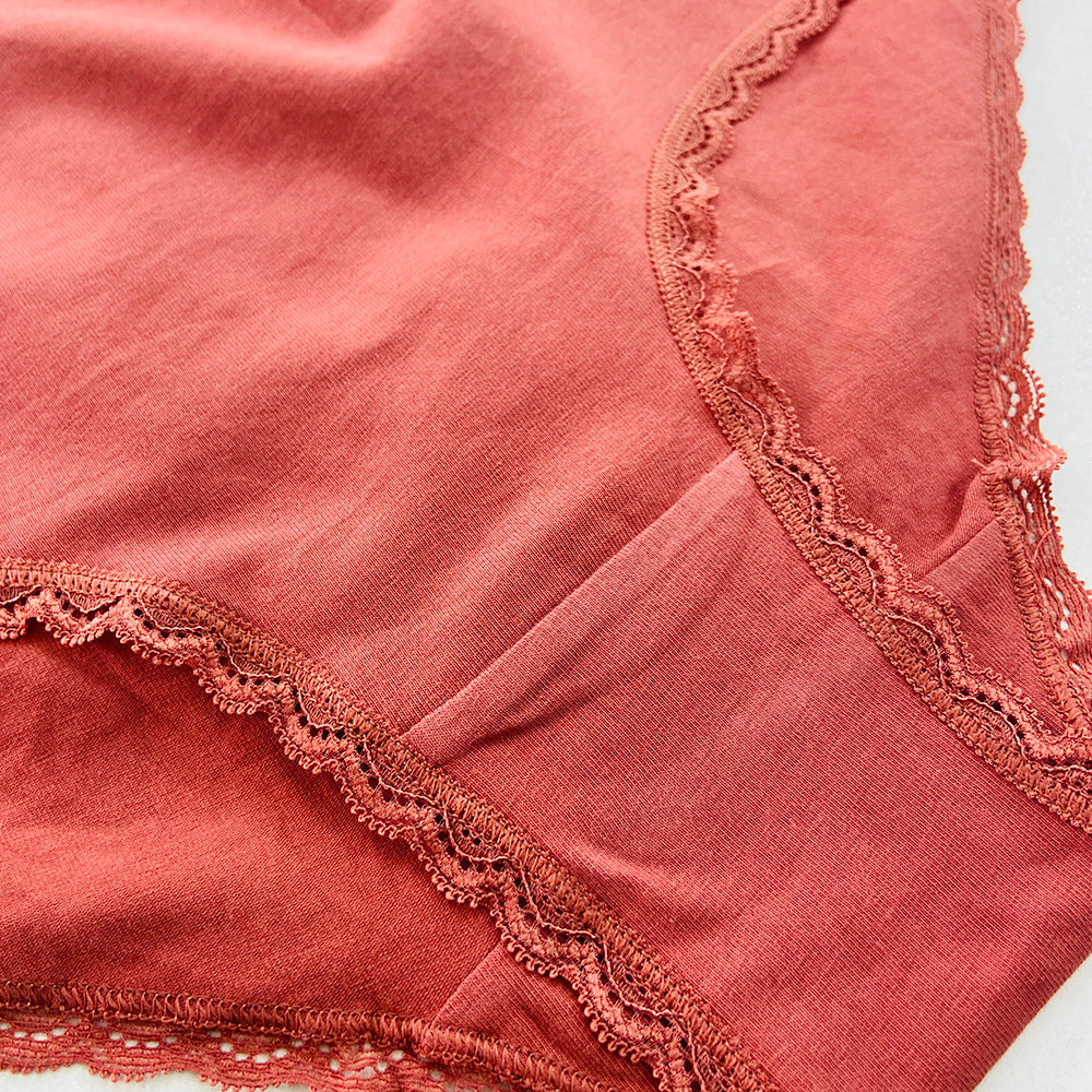 Womens Soft Cotton High-Waist Lace Trim Panty
