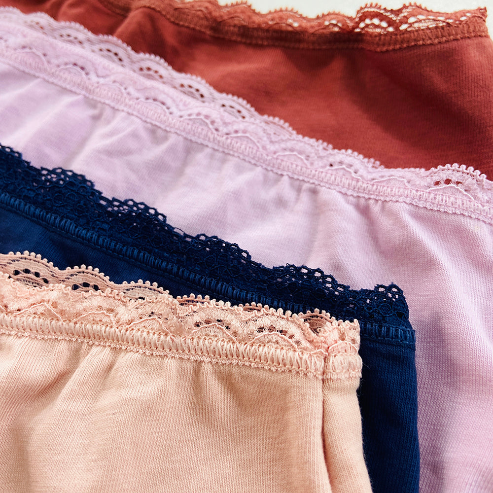 Womens Soft Cotton High-Waist Lace Trim Panty
