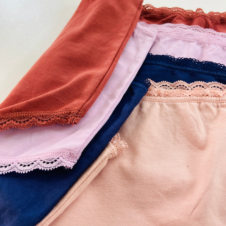 Womens Soft Cotton High-Waist Lace Trim Panty