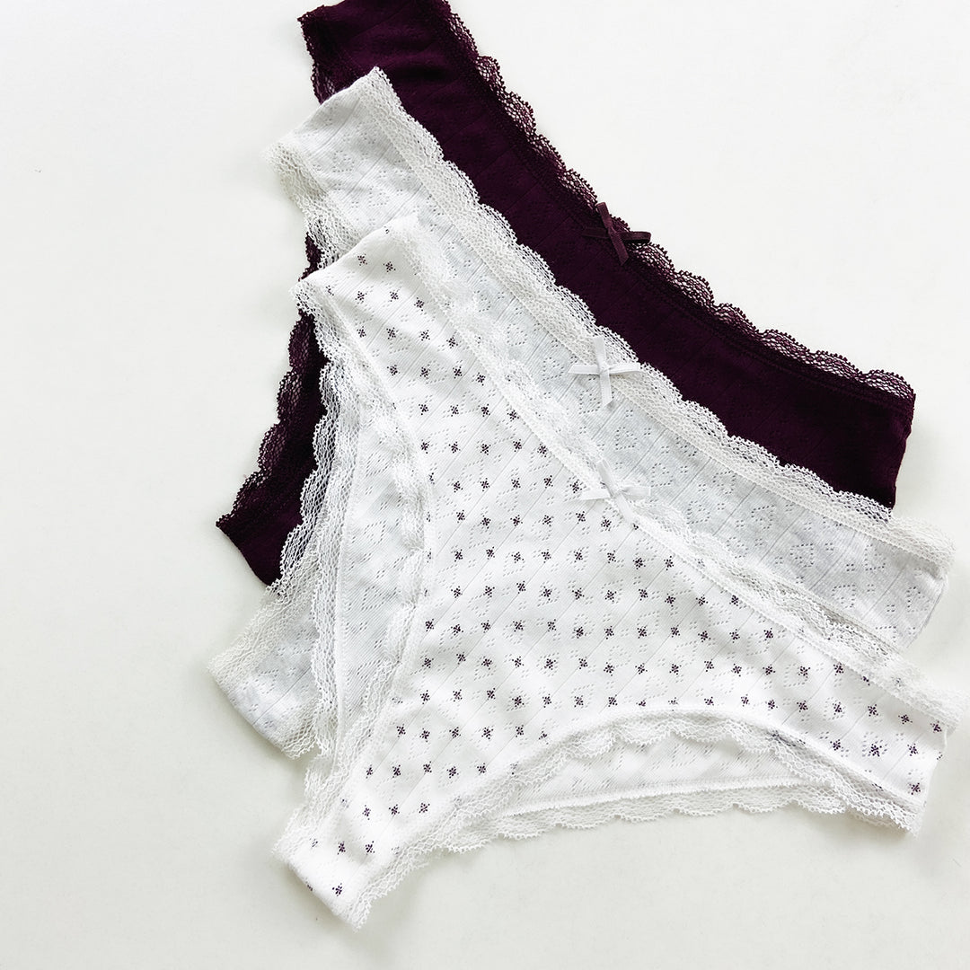 Ladies Lace Trim Pointelle Brazilian Brief Panty
