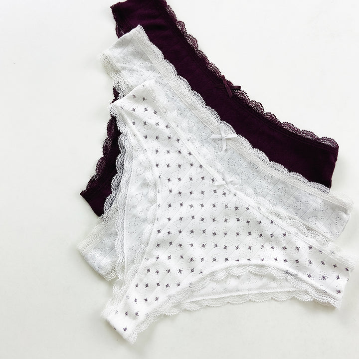 Ladies Lace Trim Pointelle Brazilian Brief Panty