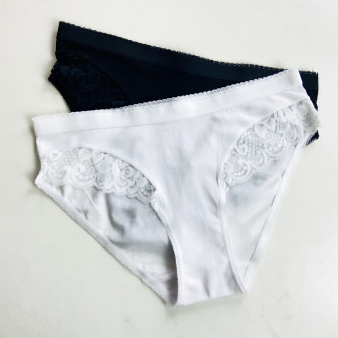 Ladies Mid Waisted Cotton Stretch Lace Brief Panties