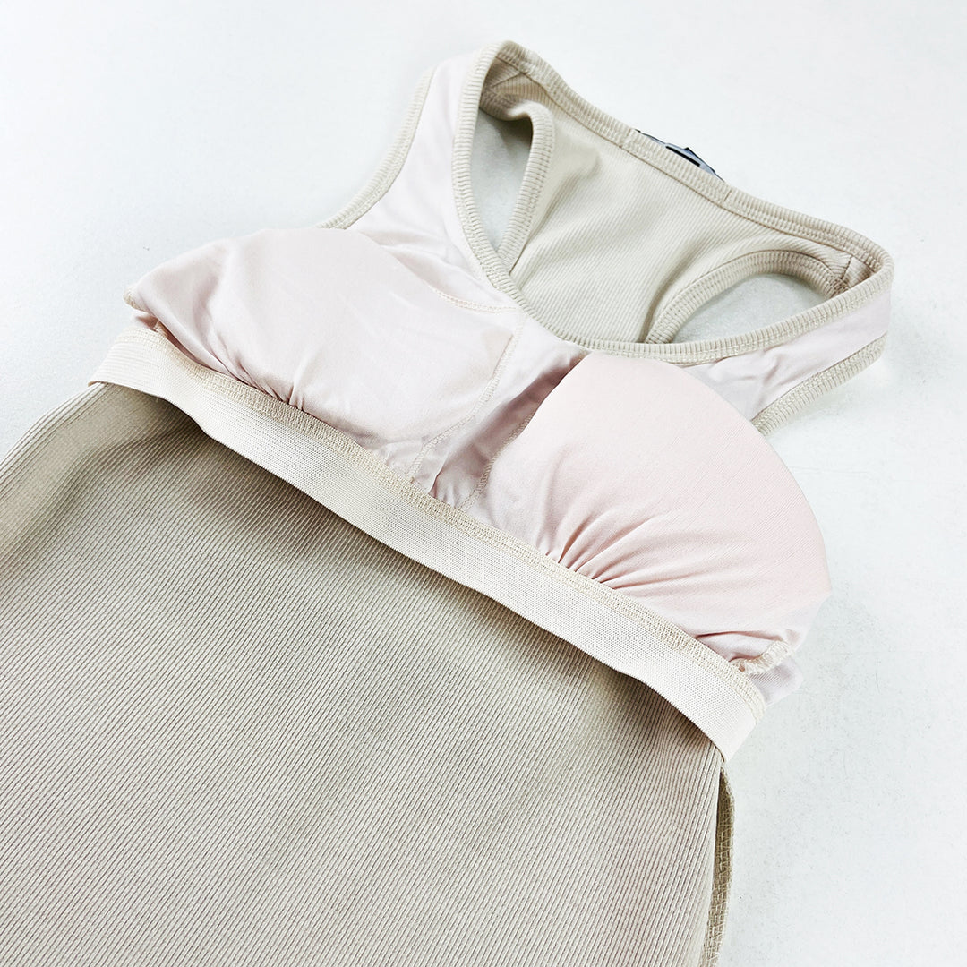 Womens Ribbed Built in Padded Bra Cotton Tank Top