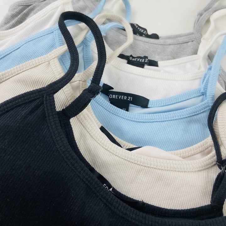 Womens Adjustable Straps Ribbed Built in Padded Bra Cotton Tank Top