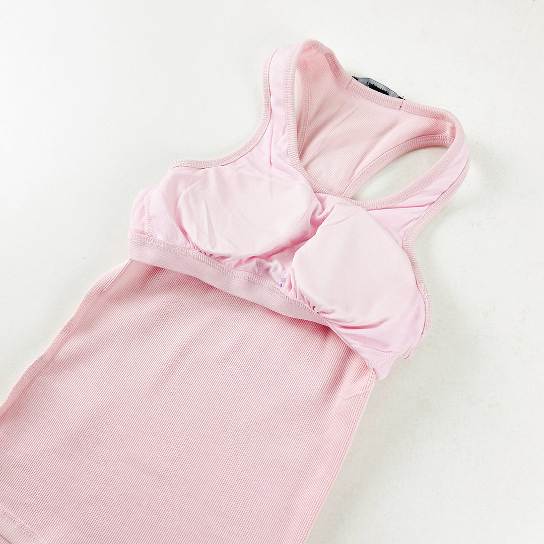 Womens Ribbed Built in Padded Bra Cotton Tank Top
