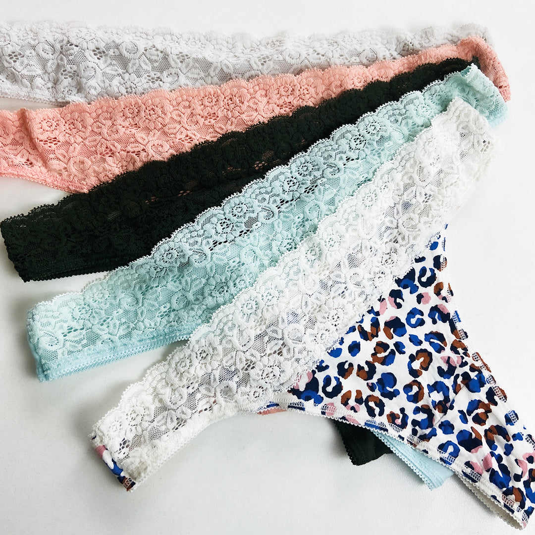 Ladies Mid Rise Lace Front Thong