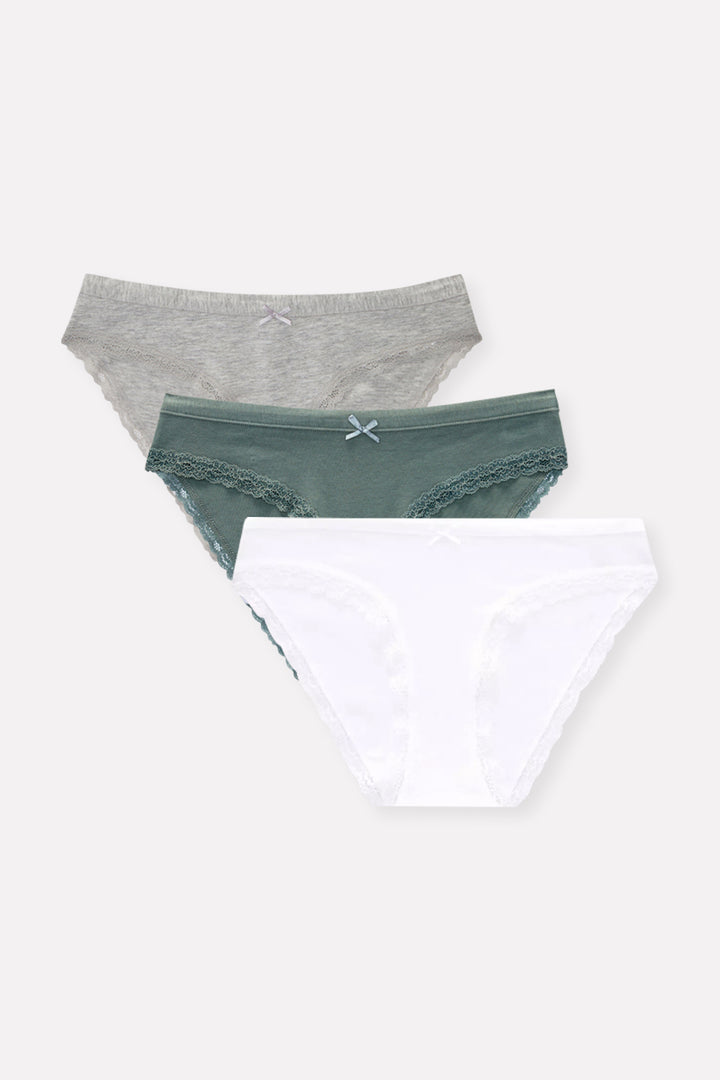 Pack of 3 Ladies Lace Trim Brief Panty