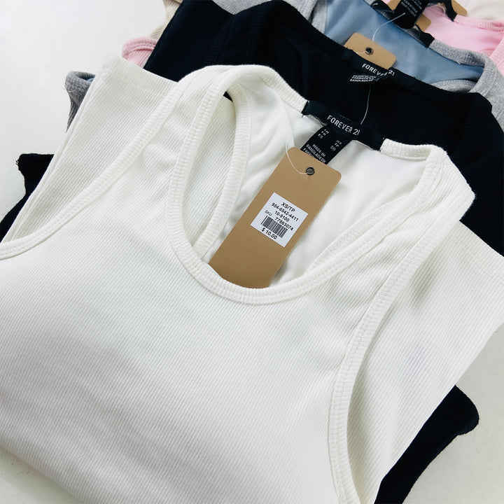 Womens Ribbed Built in Padded Bra Cotton Tank Top