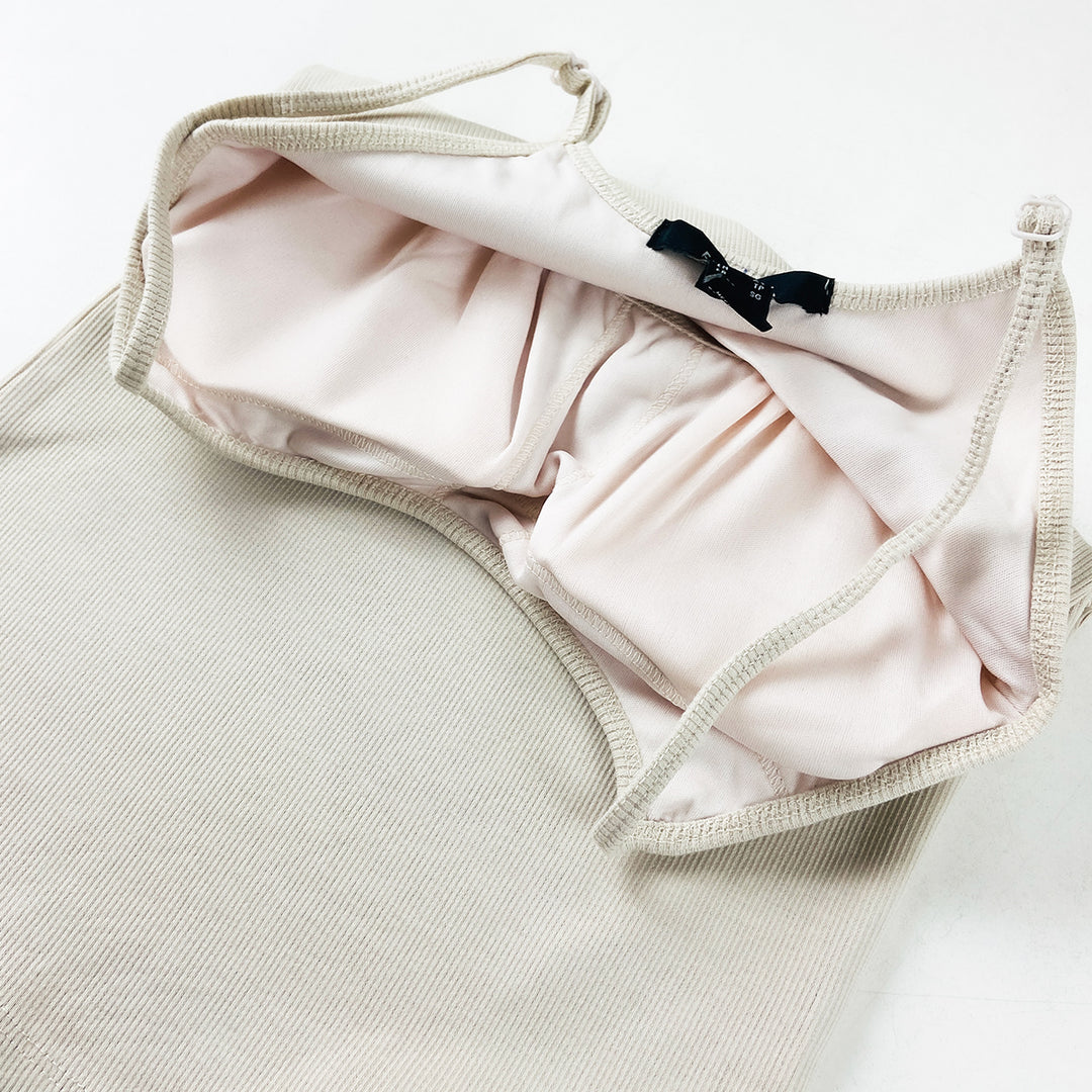 Womens Adjustable Straps Ribbed Built in Padded Bra Cotton Tank Top