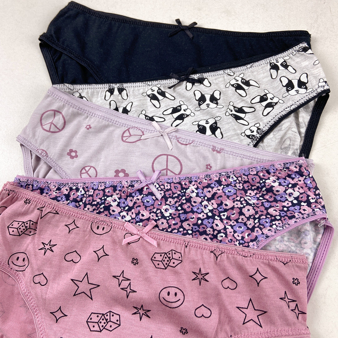 Pack of 5 Girls Fun Prints & Soft Comfort Cotton Panty
